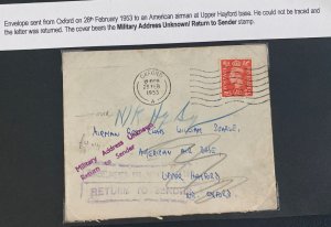 1953 Oxford England Returned To Sender Cover To American Air base Hayford