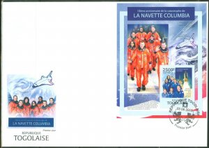 TOGO 2013 10th ANNIVERSARY THE  COLUMBIA SPACE SHUTTLE TRAGEDY  S/S FDC
