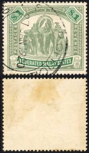 Malay SG48 One Dollar Grey green and Green Stamp Office Hand Stamp