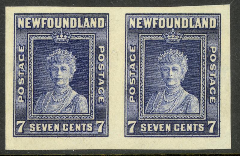 NEWFOUNDLAND 1938 KGVI 1938 7c QUEEN MOTHER MARY IMPERFORATE PAIR Sc 248a MNH