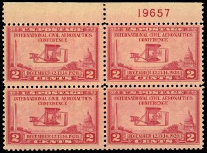US Sc 649 MH/MNH BLOCK of 4 w/PLATE#-1928 2¢ -Civil Aeronautics Conf.- See Desc.