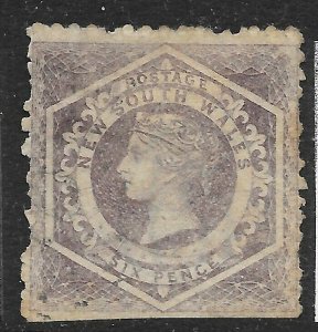 AUSTRALIA - NEW SOUTH WALES SG147 1860 6d MAUVE p12 USED SPACEFILLER