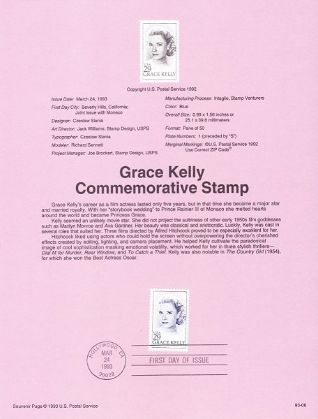 US SP1038 Grace Kelly Souvenir Page #2749