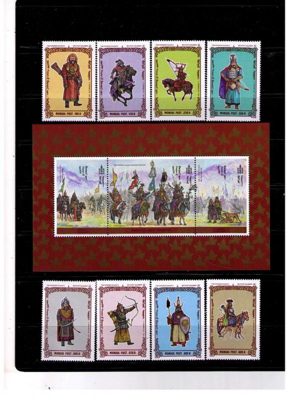 MONGOLIA Sc#2294-2302 MNH FVF Set-8+SS Genghis Kahn's Soldrs