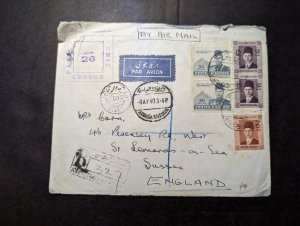 1940 Registered Egypt Airmail Cover Abbasia to Sussex England