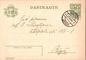 Latvia 10s Arms and Stars Postal Card 1940 Liepaja, Latvija to Riga.