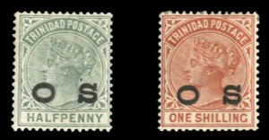 Trinidad #O1-2 Cat$102.50, 1893-94 Officials, 1/2p green and 1p rose, hinged,...