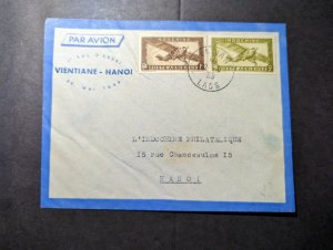 1939 Indochina Vietnam Airmail Cover Hanoi Round Trip via Laos