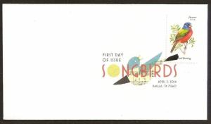 US 4885 Songbirds Painted Bunting DCP FDC 2014