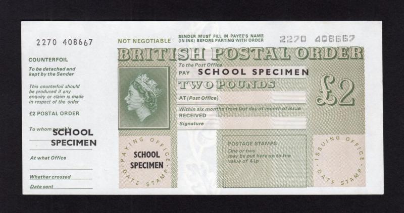 £2 POSTAL ORDER OVERPRINTED 'SCHOOL SPECIMEN'