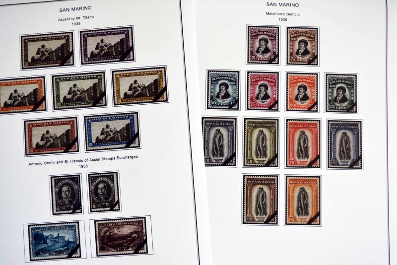 COLOR PRINTED SAN MARINO [CLASS.] 1877-1943 STAMP ALBUM PAGES (24 illust. pages)