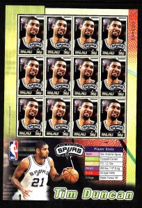 Palau-Sc#802-Unused NH sheet-Sports-Basketball-NBA-San Antonio Spurs-Tim Duncan-