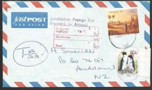 FIJI TO NEW ZEALAND 1993 cover Insufficiently Paid Airmail, 80c Due........53231