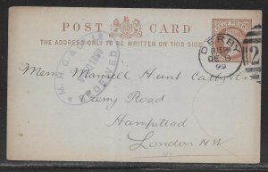 Great Britain Postal Stationery Postcard H&G 16 Used 1899 (z3)