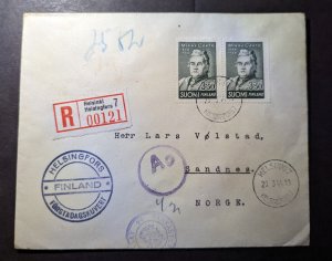 1944 Registered Finland Cover Helsinki to Sandnes Norway