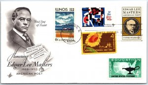 U.S. FIRST DAY COVER HONORING EDGAR LEE MASTERS AMERICAN POET IN COMBO 1970 (B)