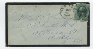 1870s New York to Brooklyn mourning cover 3ct banknote [H.793]