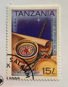 Tanzania 1992 Scott 987 CTO - 15sh,  Map and Compass, Discovery of America