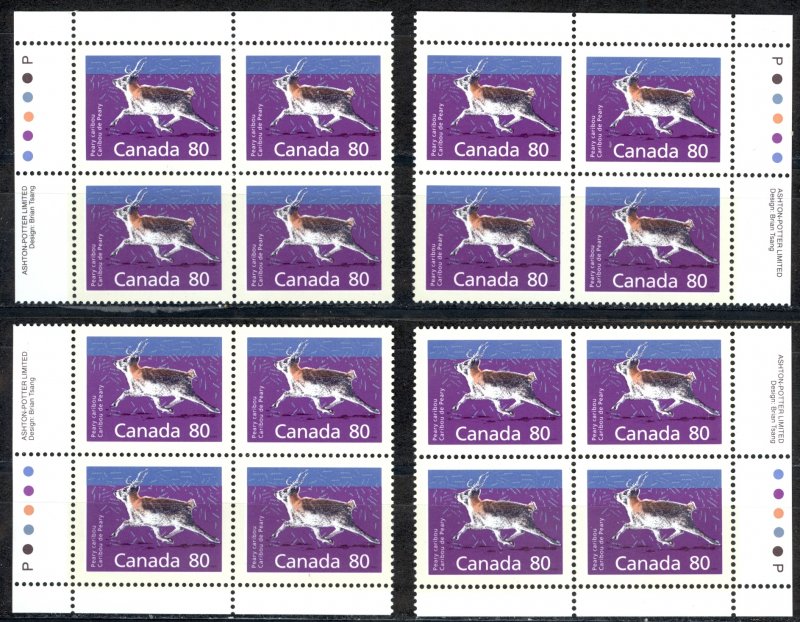 Canada Sc# 1180 MNH PB Set/4 1990 80c Peary Caribou