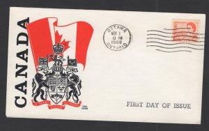 Canada #459  (1968 Centennial 6c value) Cole-A cachet FDC unaddressed