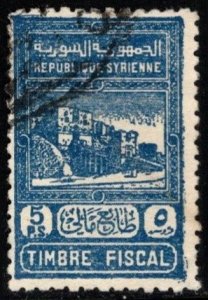 1945 Syria Revenue 5 Piastres Aleppo Citadel General Tax Duty Used