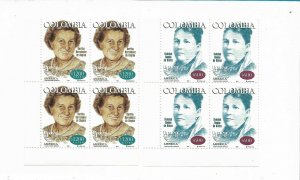 COLOMBIA 1999 WOMEN PERSONALITIES AMERICA UPAEP 2 VALUES IN BLOCK OF FOUR MNH