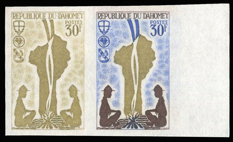 French Colonies, Dahomey #224, 1966 30fr Boy Scouts, imperf. trial color proo...