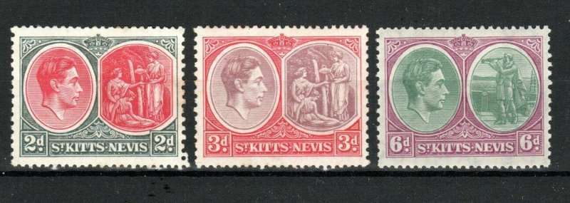 St Kitts-Nevis 1938-50 2d, 3d and 6d perf 13 x 12 MNH/MH