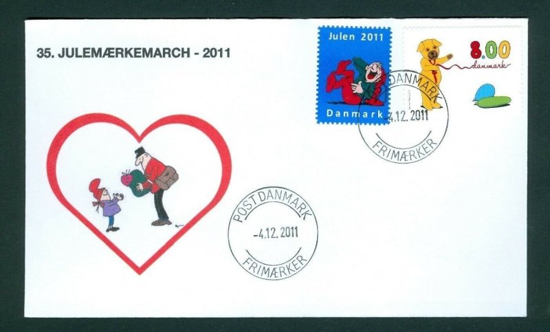 Denmark Cover Cachet  # 35  Christmas Seals Walk 2011. Post Denmark. Mailman