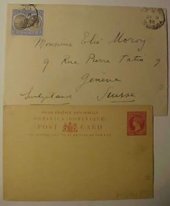DOMINICA 1928 TO SWISS ALSO POSTAL CARD 1890'S MINT