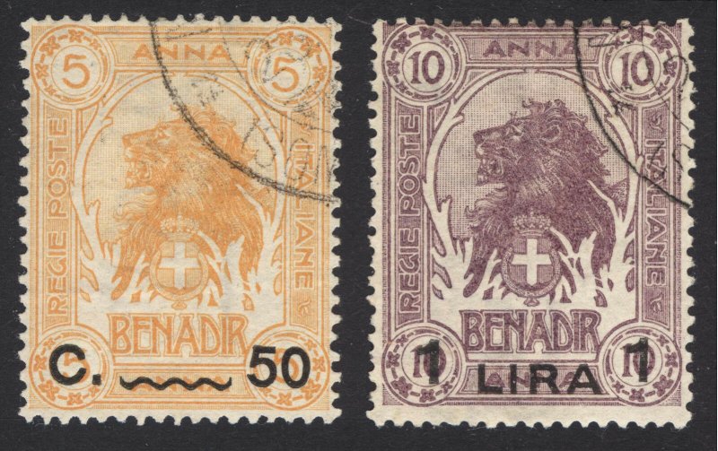 Somalia 1906 50c-1L Surcharge on 5a & 10a Scott 15-16 SG 15-16 VFU Cat $82