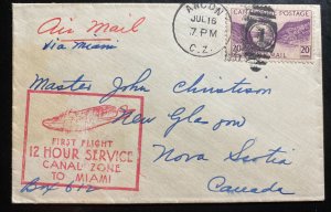 1937 Ancon Canal Zone Airmail First Flight Cover FFC To Glasgow Canada