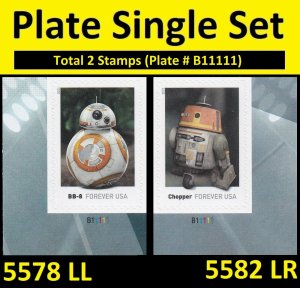 US 5578 5582 Star Wars Droids F plate single set B11111 MNH 2021