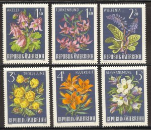 Austria Scott 764-69 MNHOG - 1966 Alpine Flowers Set - SCV $2.80