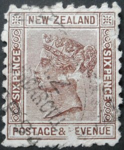 New Zealand 1893 Six Pence with Use Sunlight Soap in Brown Red ad SG 224be used