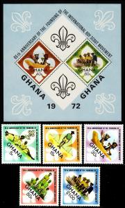 GHANA SC#460-465a 65th World Scouting set & S/S (1972) MNH