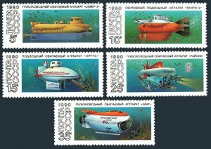 Russia 5941-5945, MNH. Mi 6138-6142. Research submarines of USSR, 1990. Sever-2,