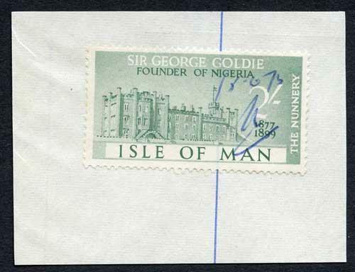 Isle of Man 2/- Green QEII Pictorial Revenue Manuscript Cancel On Piece