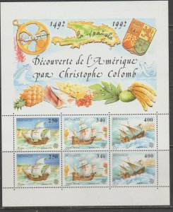 Monaco  Scott#  1816a  MNH  S/S  (1992 Discovery of America)