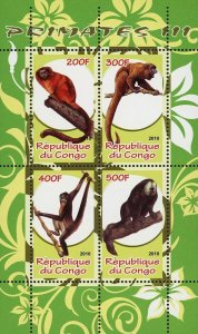 Congo Primate Monkey Orangutan Tree Souvenir Sheet of 4 Stamps Mint NH