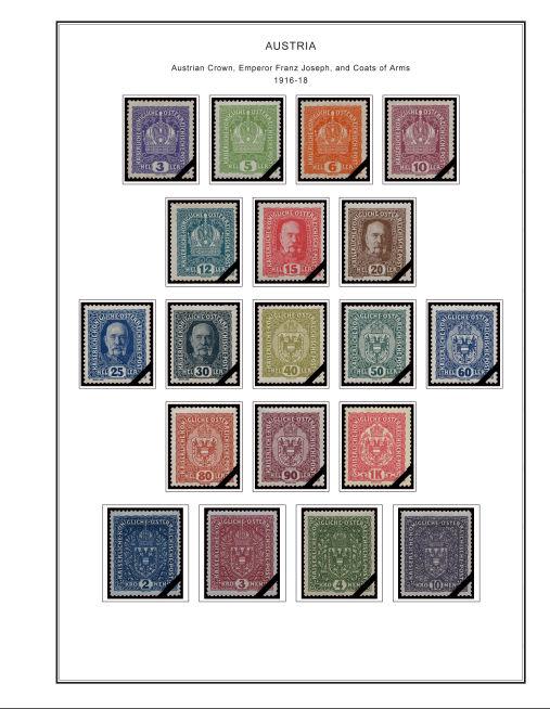 COLOR PRINTED AUSTRIA [CLASS] 1850-1937 STAMP ALBUM PAGES (53 illustrated pages)