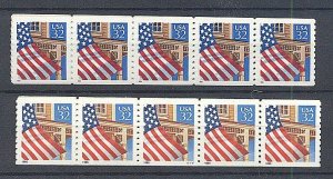 USA 1995 THE FLAG RED & BLACK DATE STRIPS OF 10 MNH  