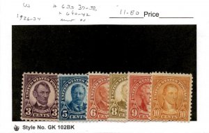 United States Postage Stamp, #635, 637-638, 640-642 Mint Hinged, 1926-34 (AC)