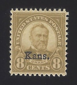 1929 8c Ulysses S. Grant Kansas Overprint Scott 666 Mint F/VF NH
