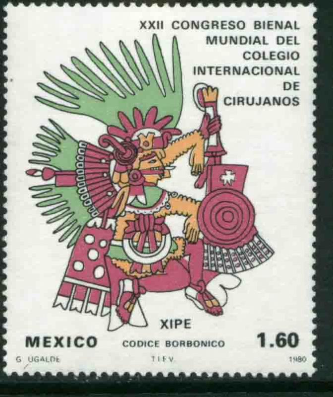 MEXICO 1204, Biennial of the Intl. College of Surgeons.AZTEC GOD MINT, NH. F-VF.