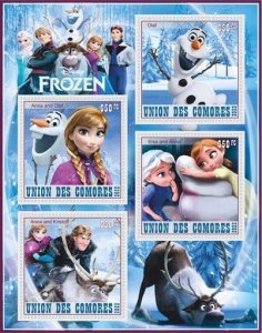 Stamps. Cartoons. Disney. Frozen 2022 year 1+1 sheets perf  Comores
