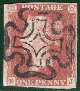 GB QV 1841 PENNY RED SG.7 1d ex Black Plate 8 (EJ) *STATE 1* Cat £240+ REDB107