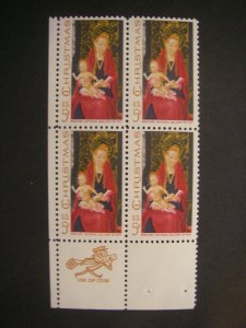 Scott 1336, Christmas Madonna & Child, 1967, Zip block of 4 LL, MNH Beauty