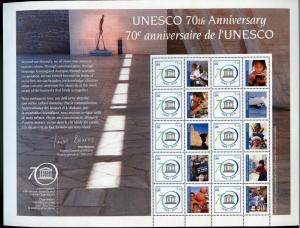 UNITED NATIONS 2015 70th ANNIVERSARY OF UNESCO  PERSONALIZED SHEET NH 