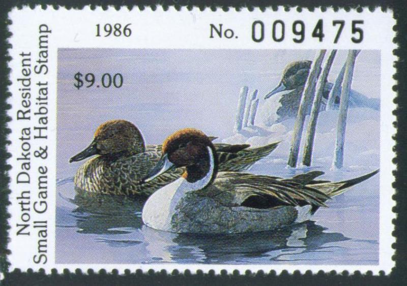 1986 North Dakota State Duck stamp MNH, ND5, $9 FV